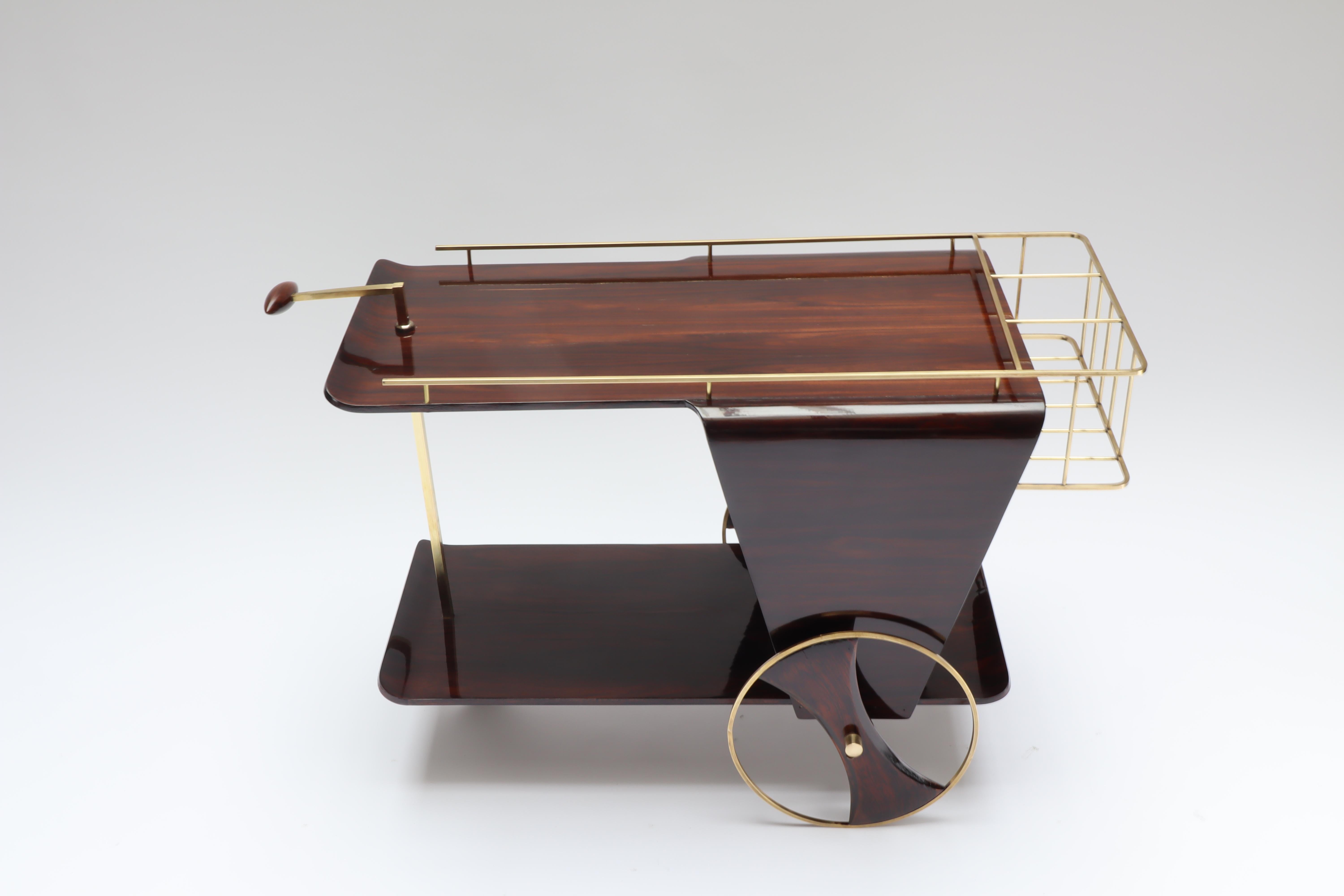 Mid-20th Century Modern Mid Century Bar Cart, plywood and brass, Brazil For Sale