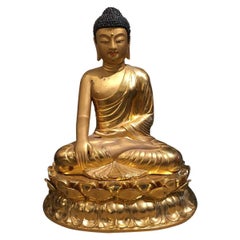 Antique Modern Midcentury Bronze Chinese Seated Buddha Statue