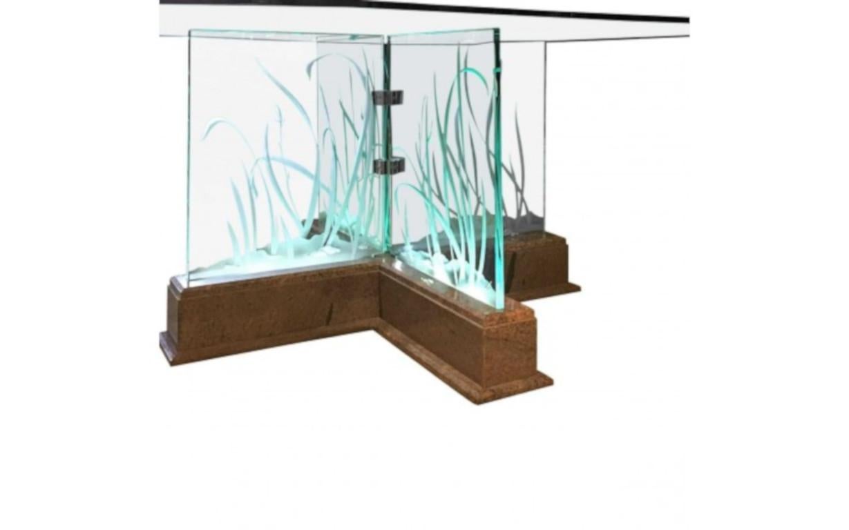 Mid-Century Modern Modern Midcentury Etched Glass Illuminated Square Dining Table For Sale