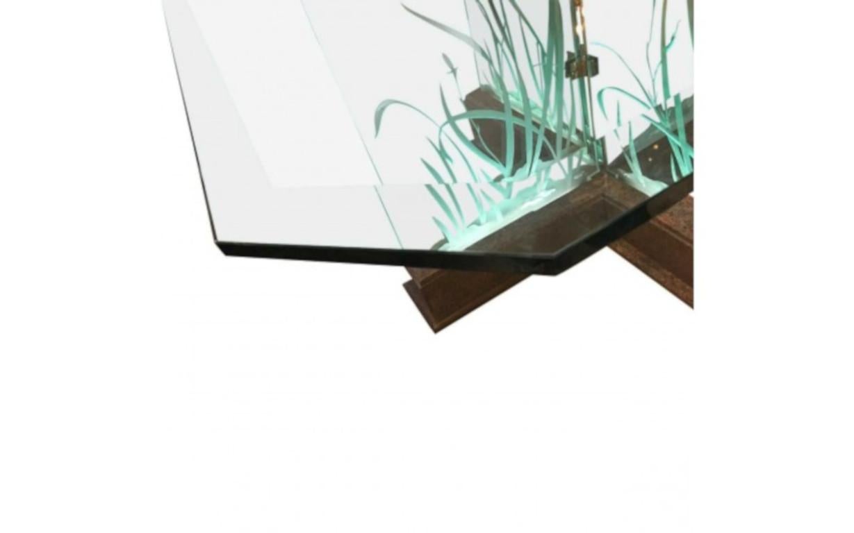 Italian Modern Midcentury Etched Glass Illuminated Square Dining Table For Sale