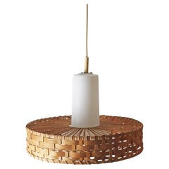 Moderne Hängelampe aus Glas, Kiefernholz Raffia von Doria, Mid-Century Modern