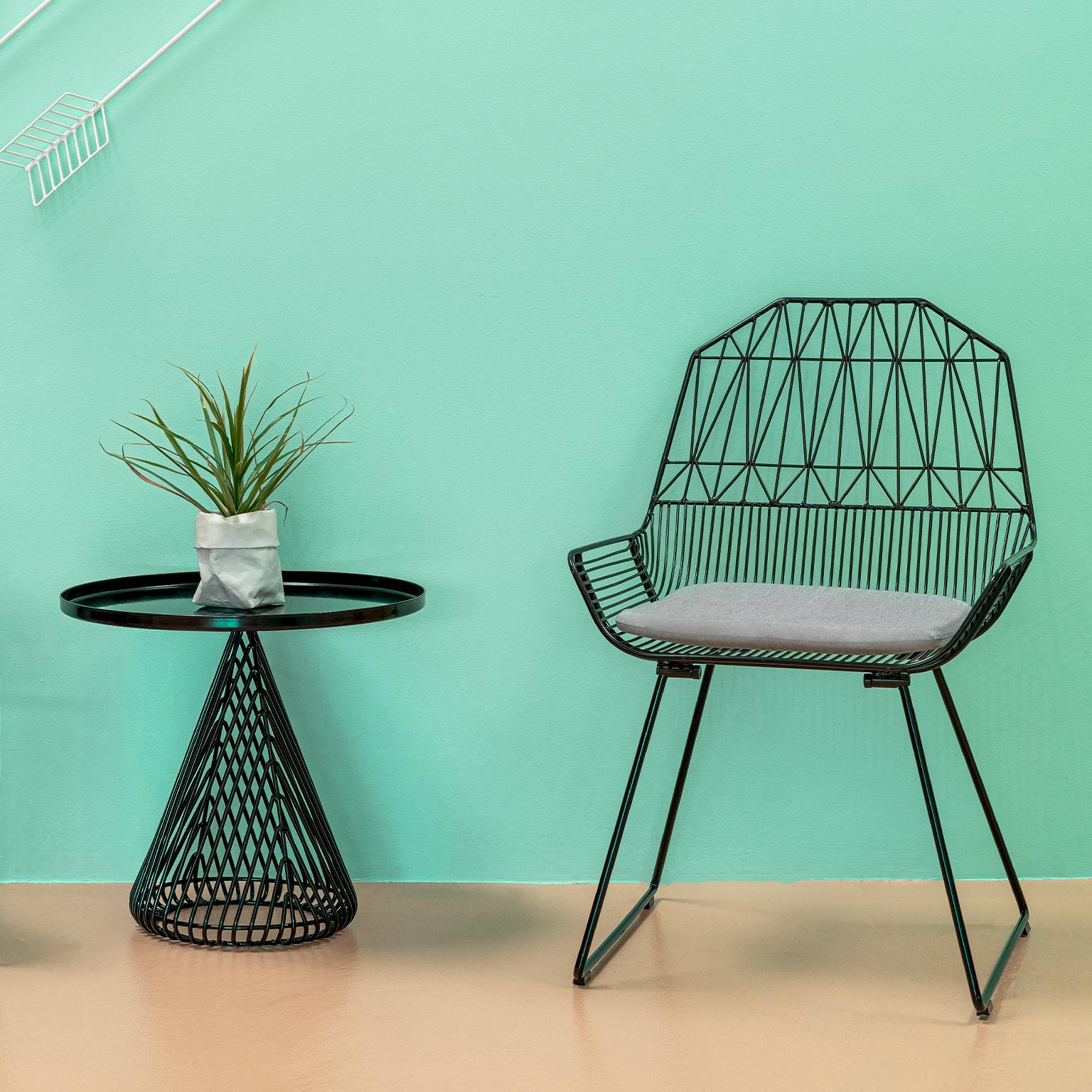 Metal Modern, Midcentury Inspired Wire Lounge Chair, the Farmhouse in Peacock Blue