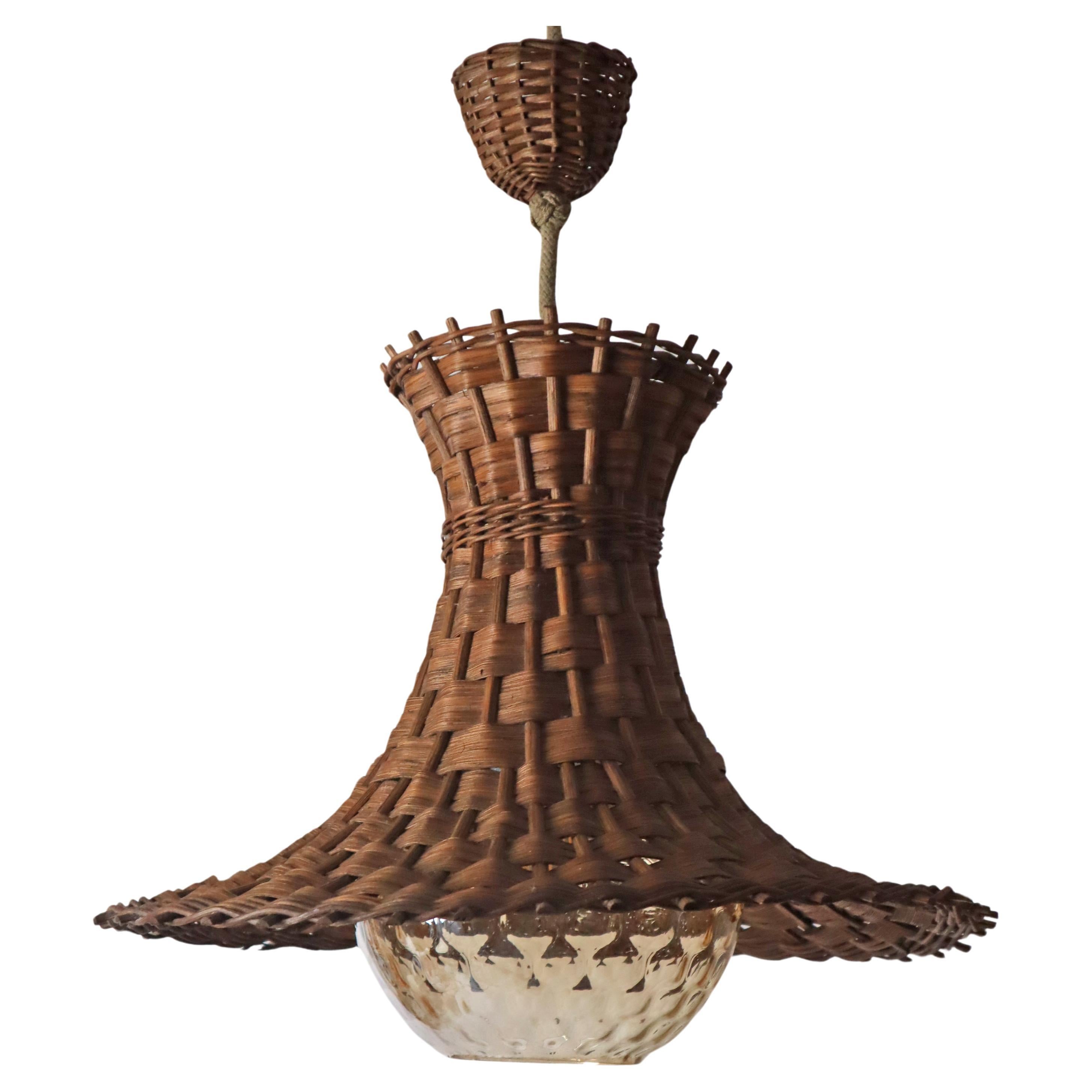 Modern Mid Century Lamp Made of Woven Wood and Willow in Tulip Shape