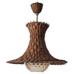 Modern Mid Century Lamp Made of Woven Wood and Willow in Tulip Shape