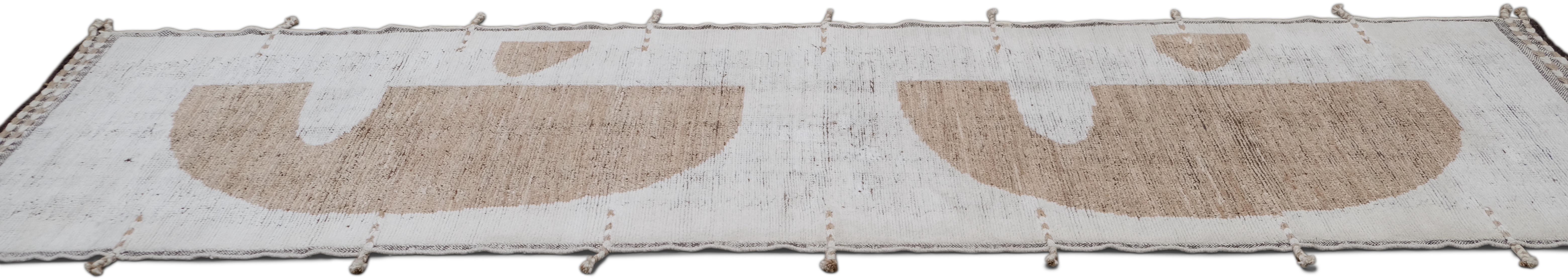 Hand-Knotted Modern Mid Century Large Scale Runner 3'x12'5'' For Sale