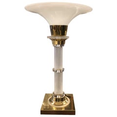 Modern Midcentury Lucite Brass Trumpet Column Table Lamp