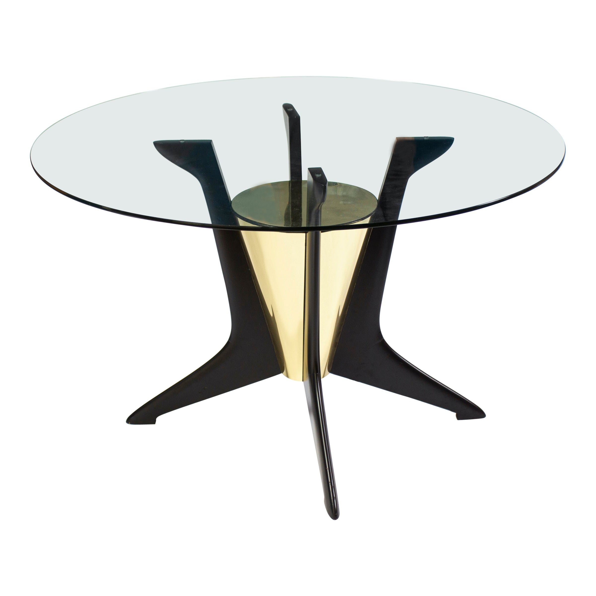 Modern Mid-Century Round Glass Dining or Center Table Attr. to Ico Parisi
