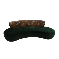 Modern Mid-Century Style Green and Forest Motif Curved Sofa and Armchair France