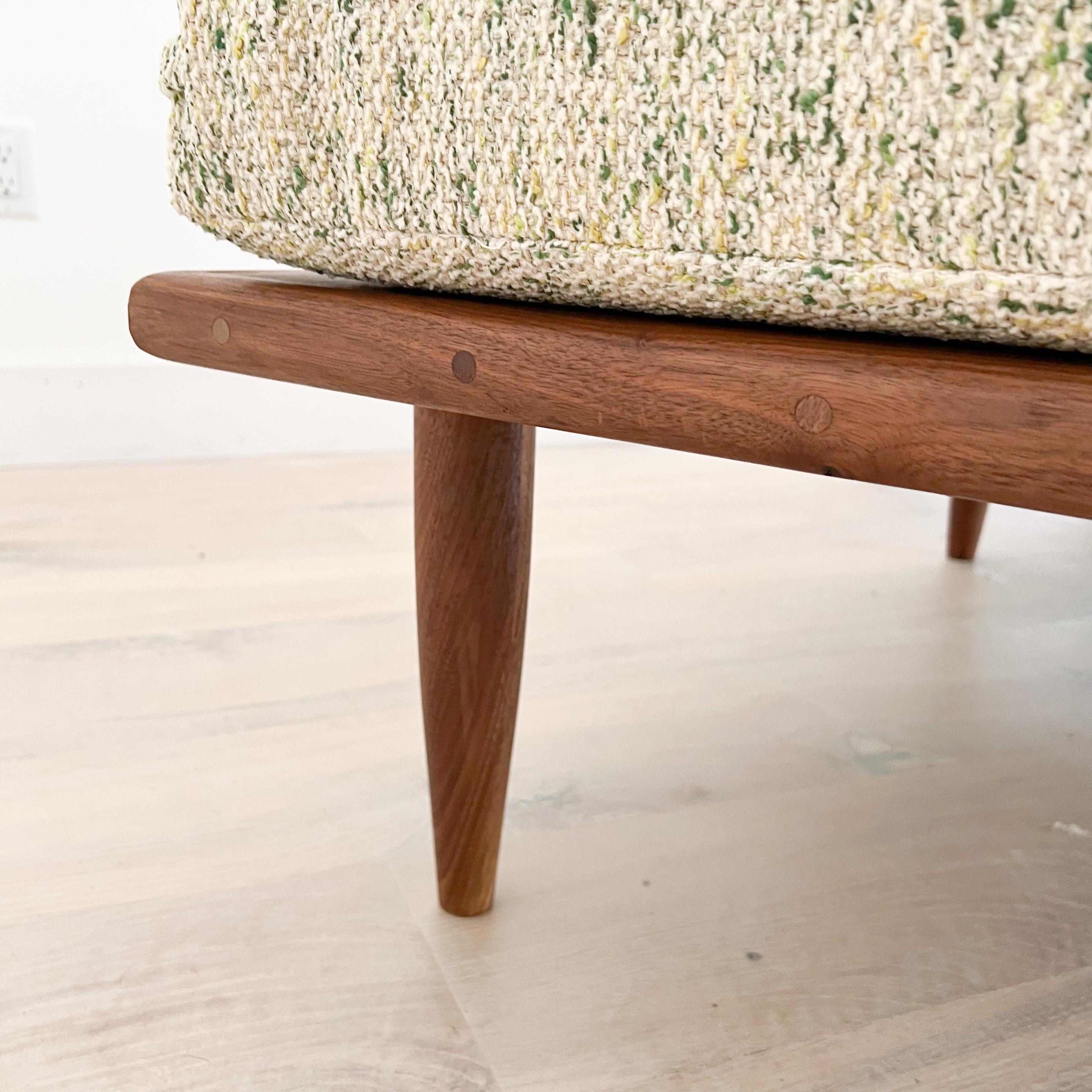 Modern Mid-Century Style Handmade Sculpted Walnut Platform Sofa Boomerang Legs 3