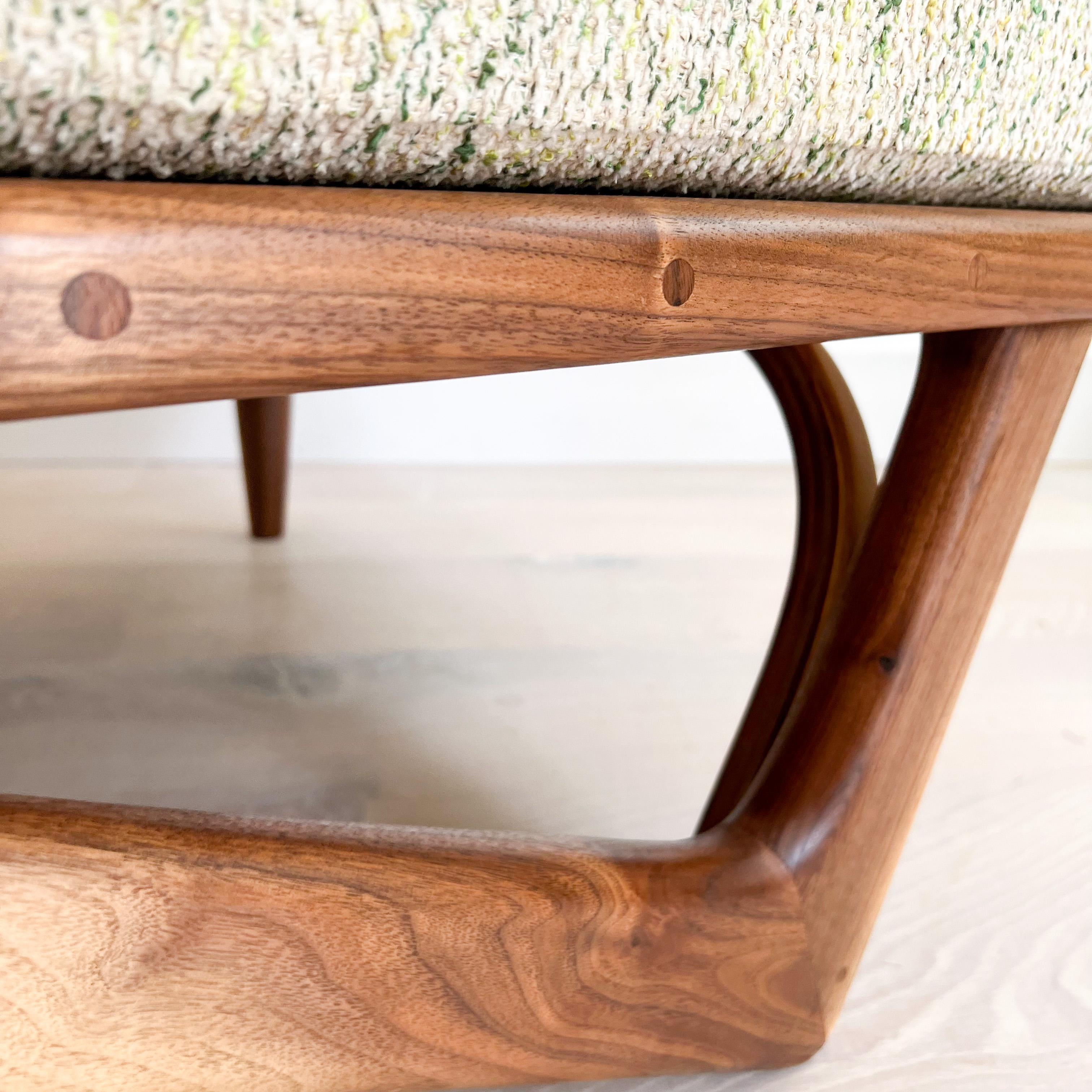 Modern Mid-Century Style Handmade Sculpted Walnut Platform Sofa Boomerang Legs 5