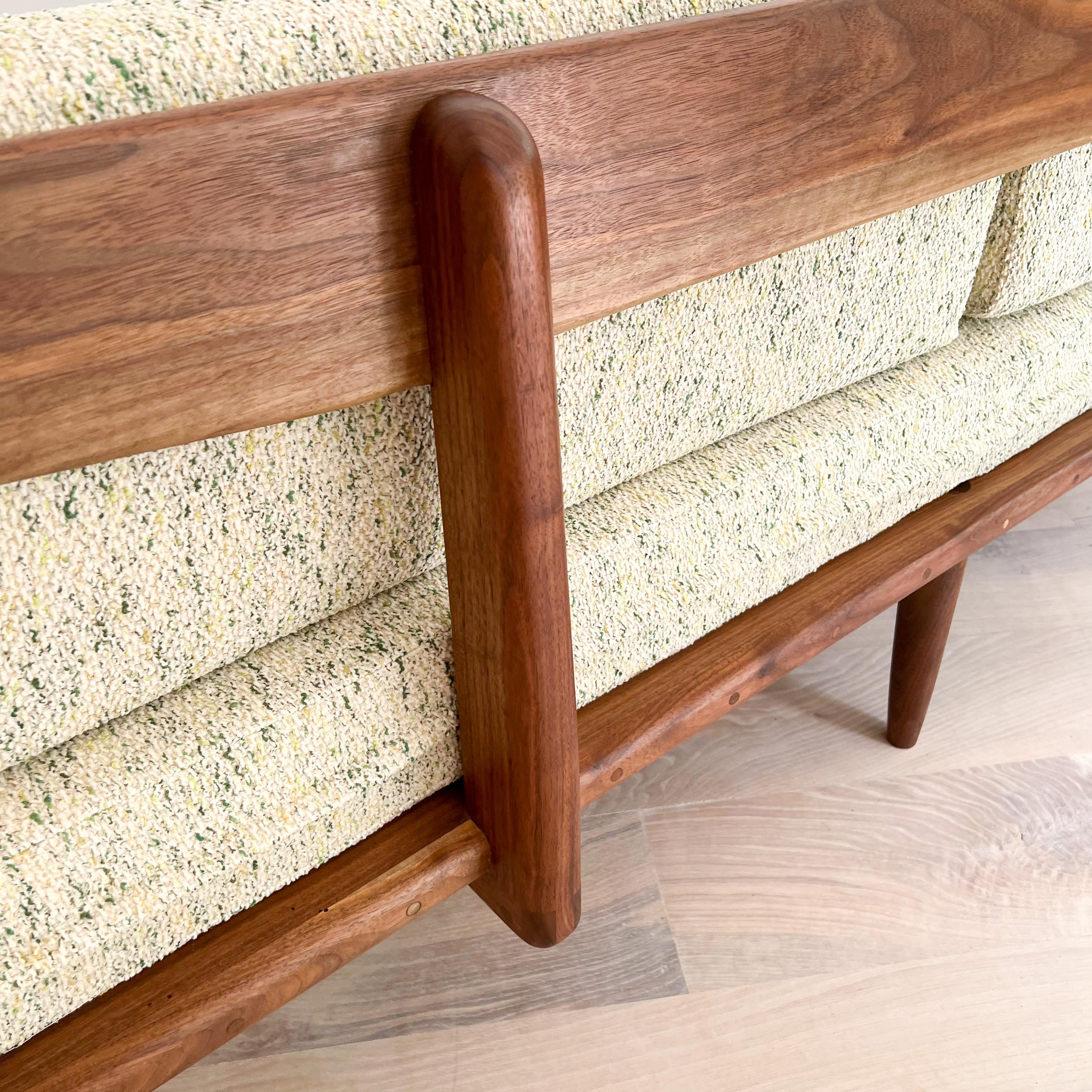 Modern Mid-Century Style Handmade Sculpted Walnut Platform Sofa Boomerang Legs 6