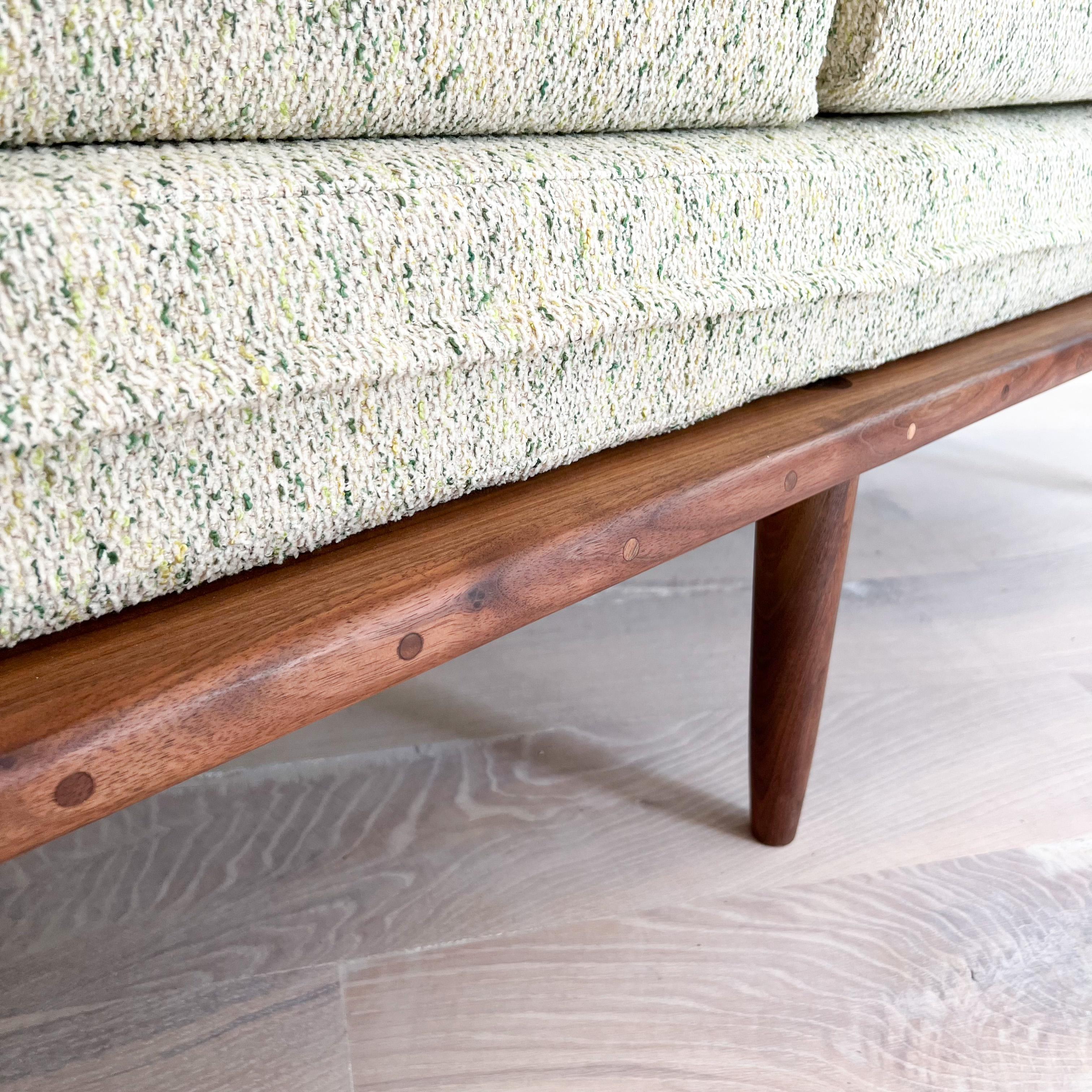 Modern Mid-Century Style Handmade Sculpted Walnut Platform Sofa Boomerang Legs 9