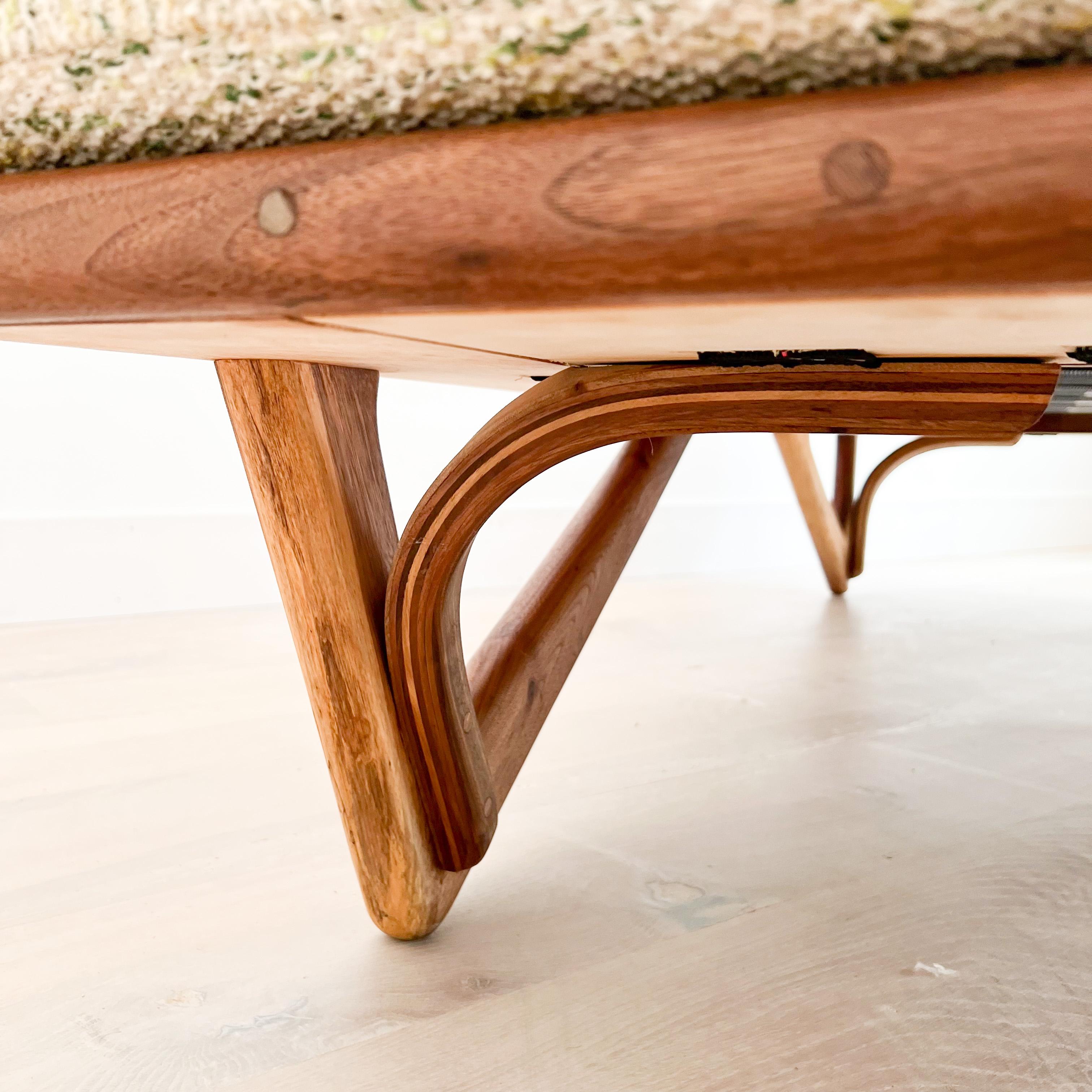 Modern Mid-Century Style Handmade Sculpted Walnut Platform Sofa Boomerang Legs 10