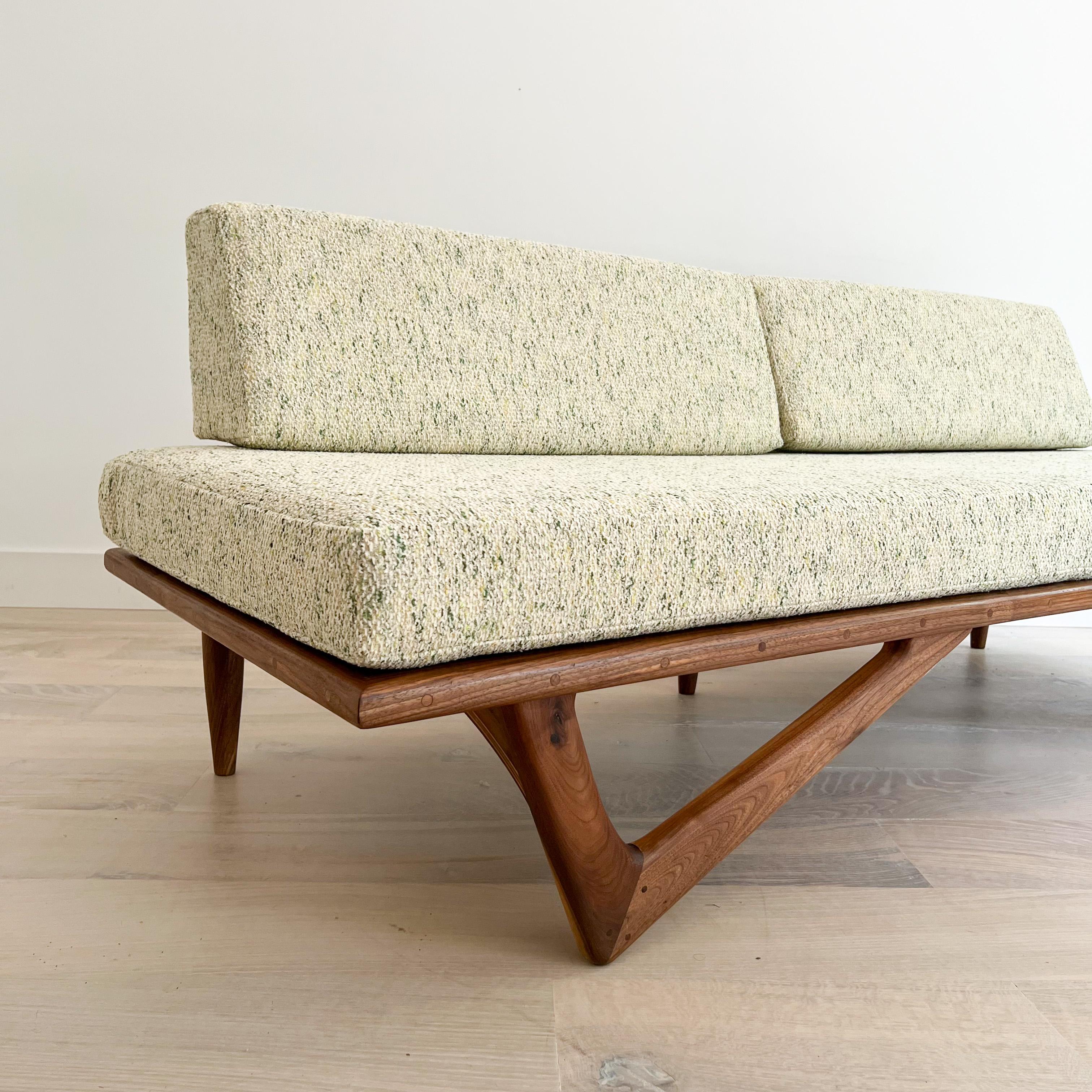 Modern Mid-Century Style Handmade Sculpted Walnut Platform Sofa Boomerang Legs 1