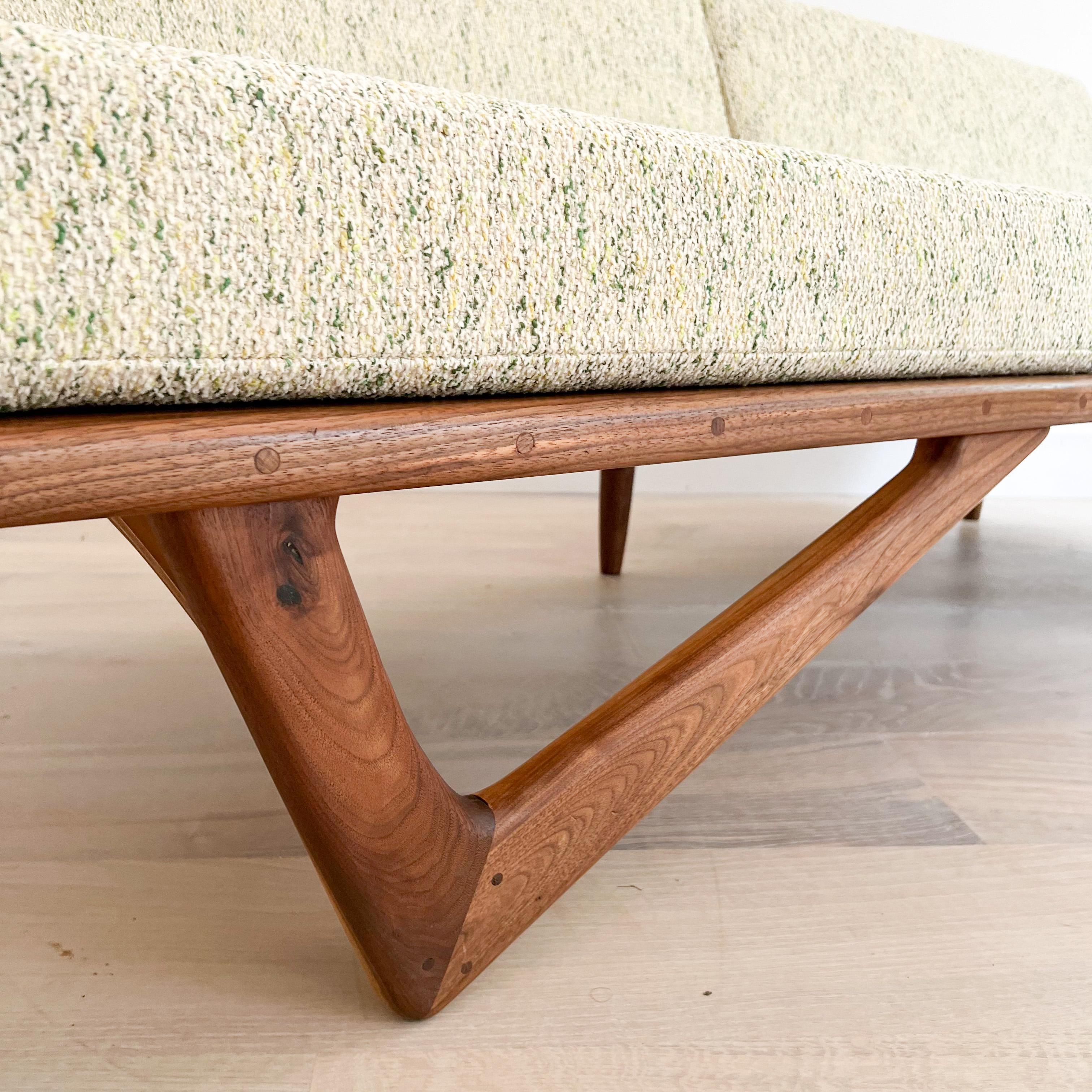 Modern Mid-Century Style Handmade Sculpted Walnut Platform Sofa Boomerang Legs 2