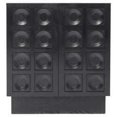 Modern Midcentury Black Cabinet with Graphical Doors by Defour, Belgium 1970