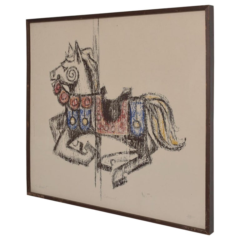 AMBIANIC presents
Modern Horse Framed Lithograph Carousel Signed by B Arnholt, 26/375
Dimensions: 29