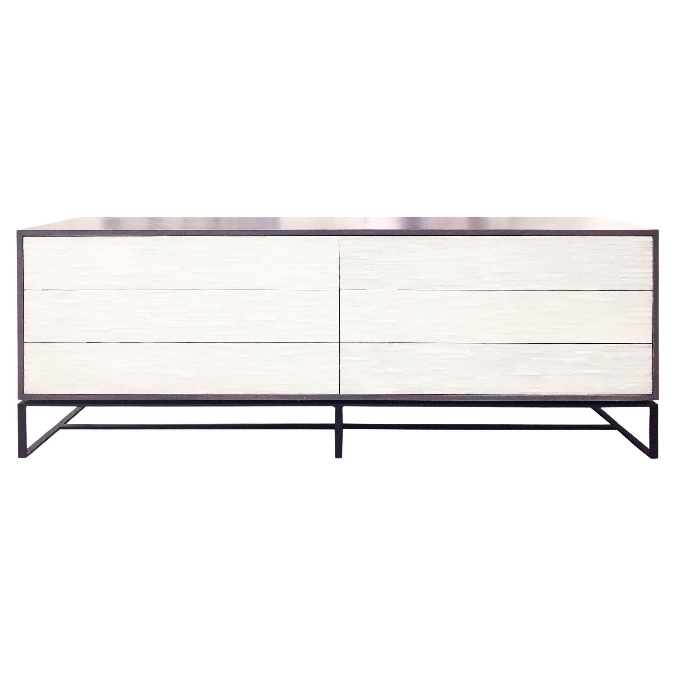 Modern Midcentury Chest -Six Drawers - Metal Base - Glass Front- Wood Case