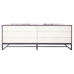 Modern Midcentury Chest -Six Drawers - Metal Base - Glass Front- Wood Case