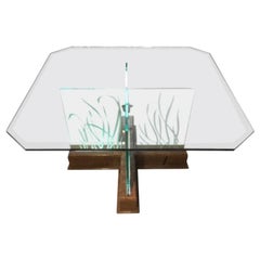 Modern Midcentury Etched Glass Illuminated Square Dining Table