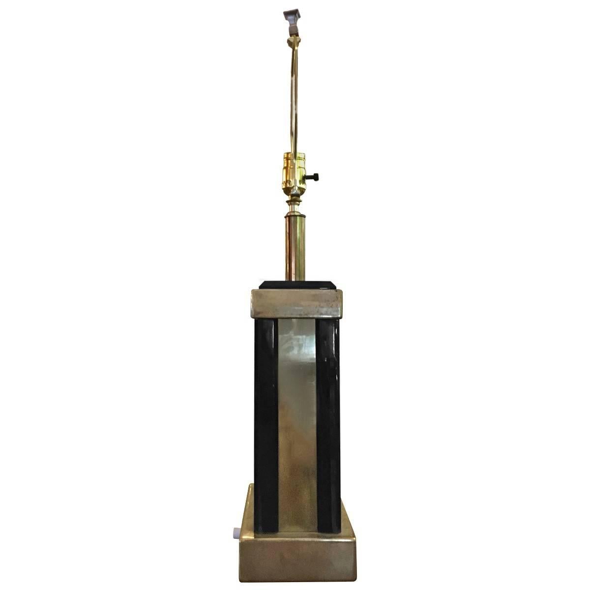 Other Modern Midcentury Italian Rectangular Brass Table Lamp For Sale