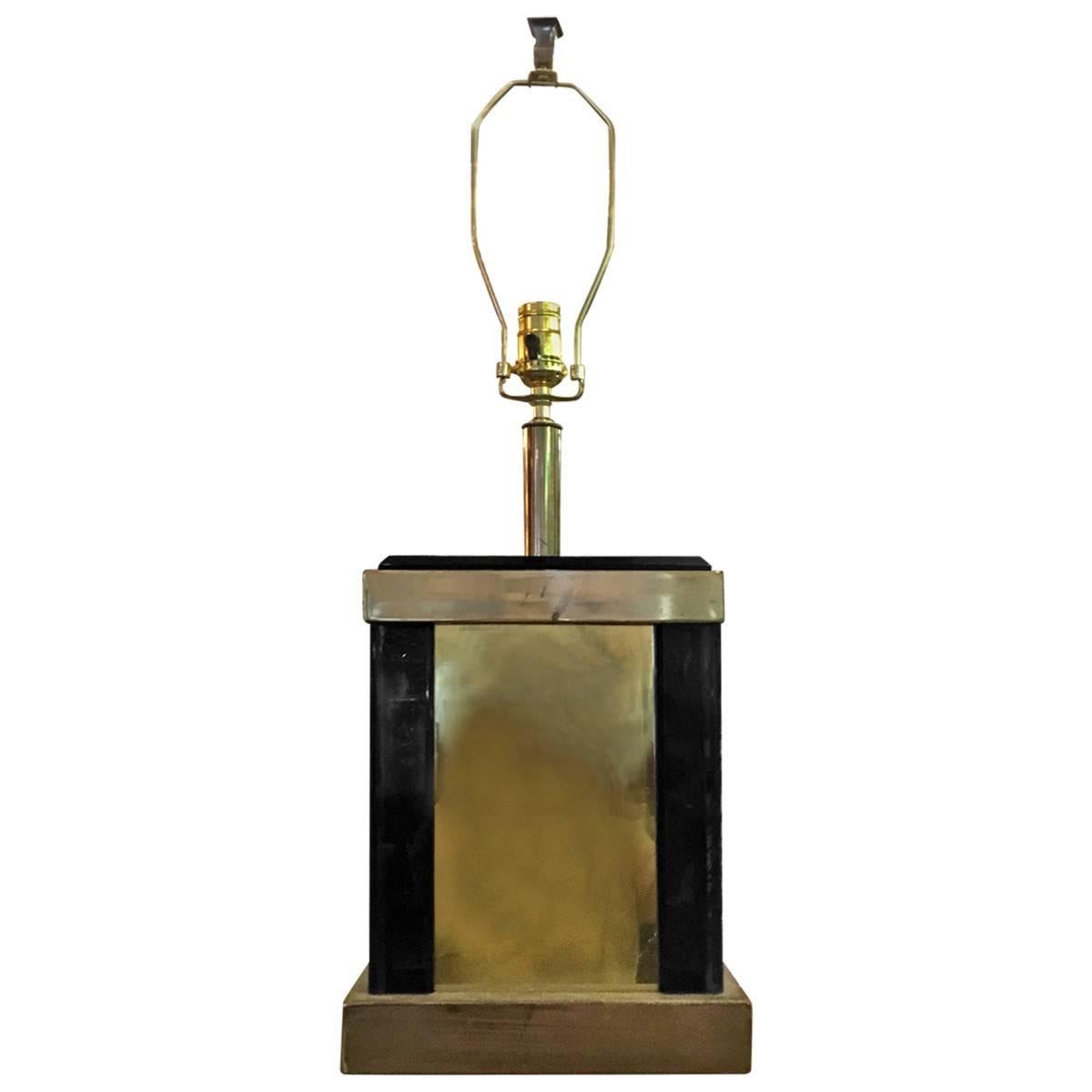 Modern Midcentury Italian Rectangular Brass Table Lamp For Sale