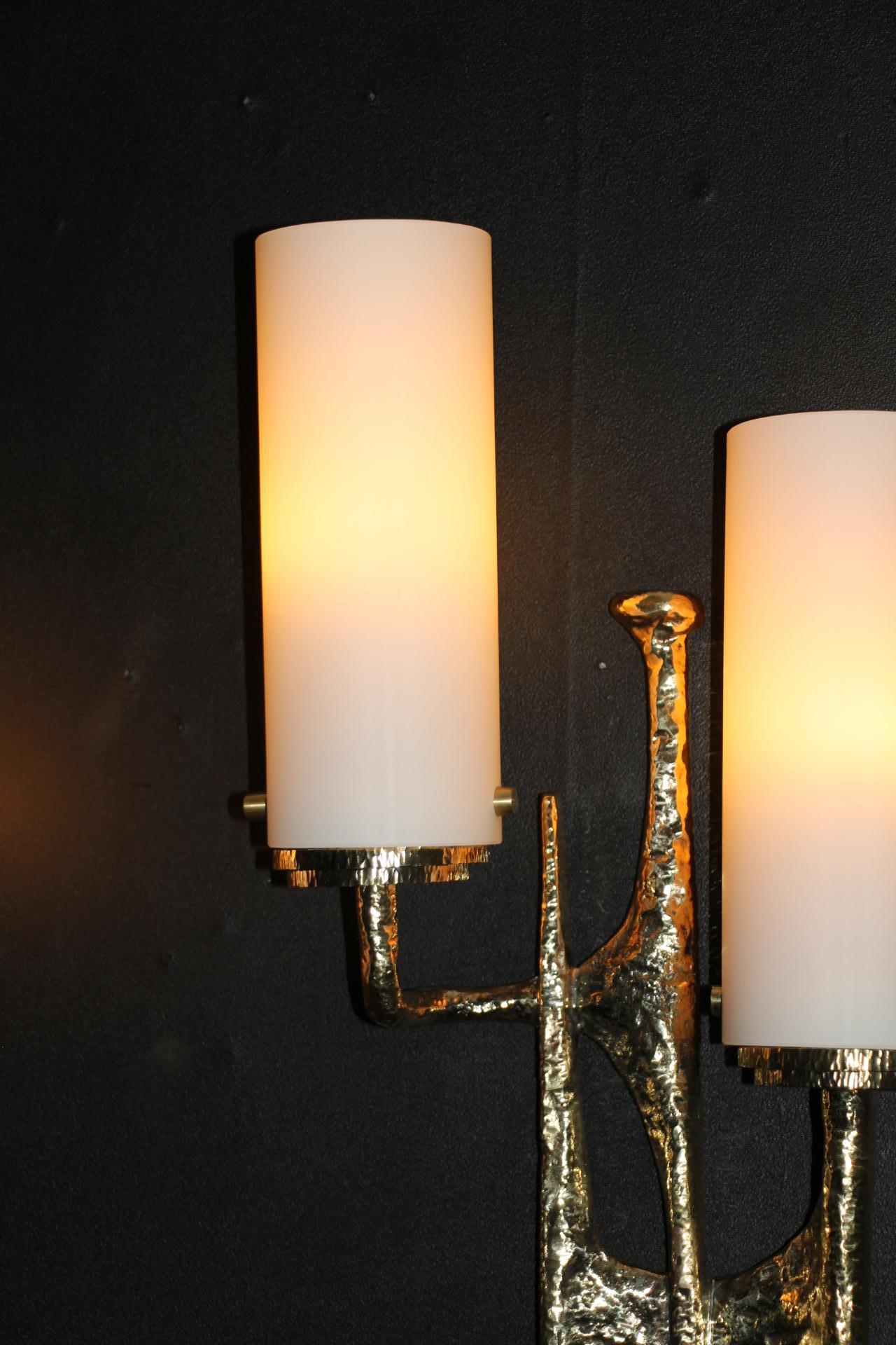 Modern Midcentury Pair of Felix Agostini Maison Arlus Style Bronze Wall Sconces For Sale 4