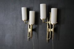 Modern Midcentury Pair of Felix Agostini Maison Arlus Style Bronze Wall Sconces
