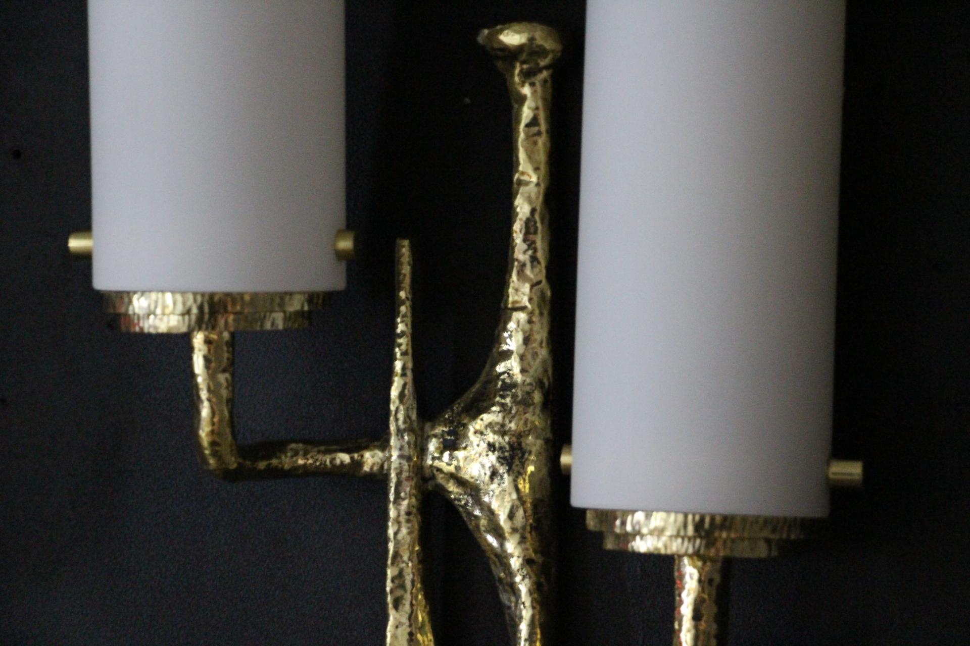 20th Century Modern Midcentury Pair of Felix Agostini Maison Arlus Style Bronze Wall Sconces For Sale