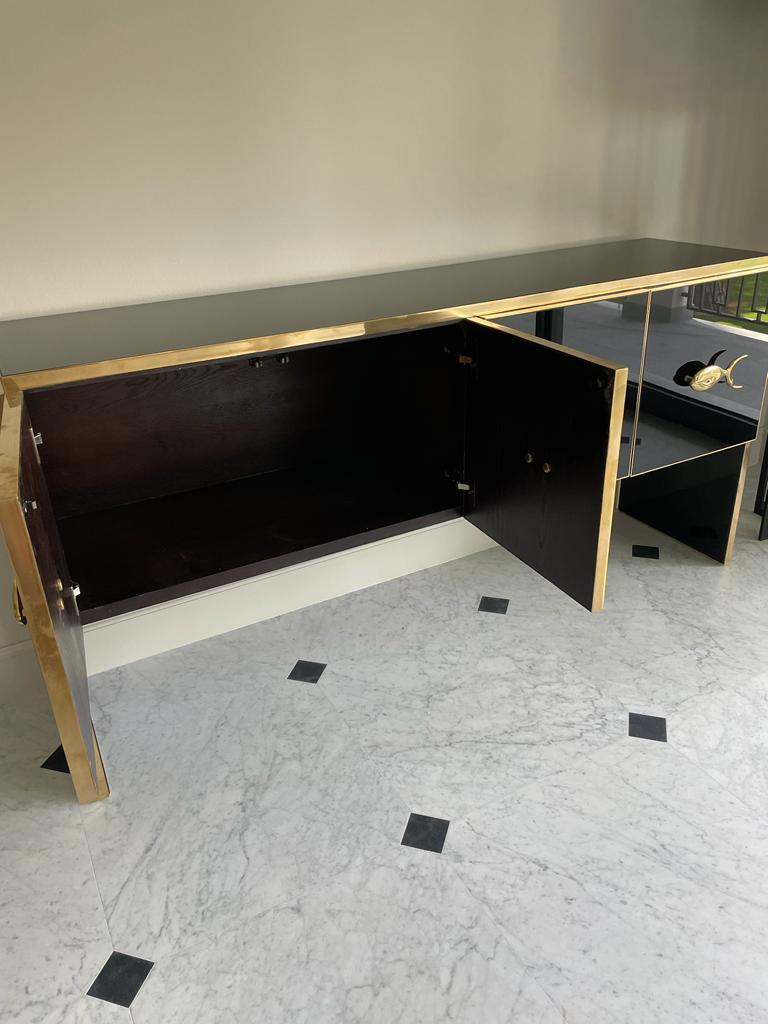 Modern Midcentury Style Black Glass and Brass Sideboard or Credenza For Sale 2