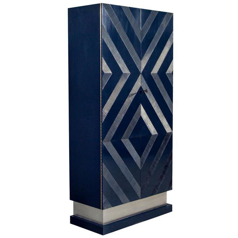 Modern Midnight Blue Bar Cabinet