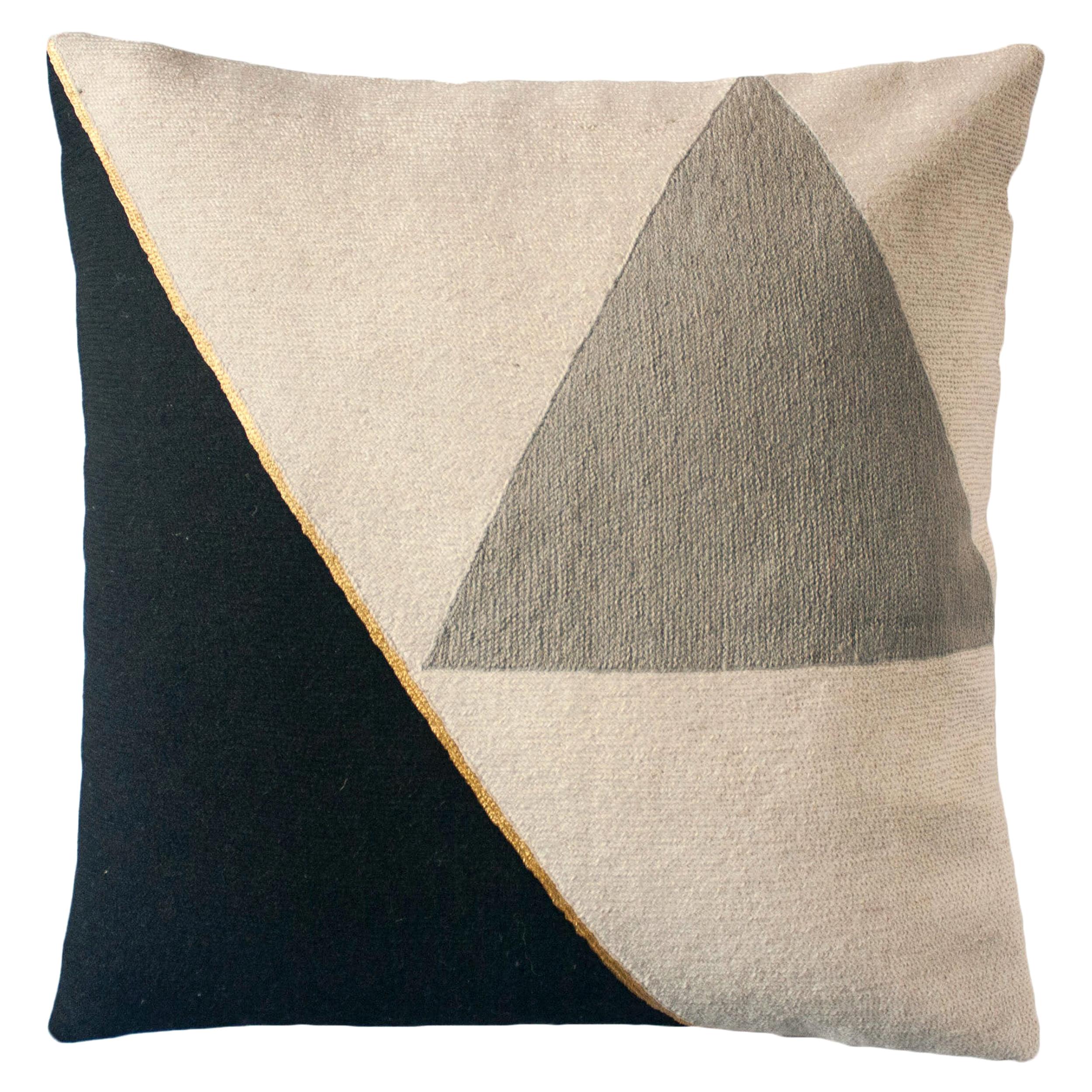 Modern Midnight Cliff Hand Embroidered Geometric Throw Pillow Cover For Sale