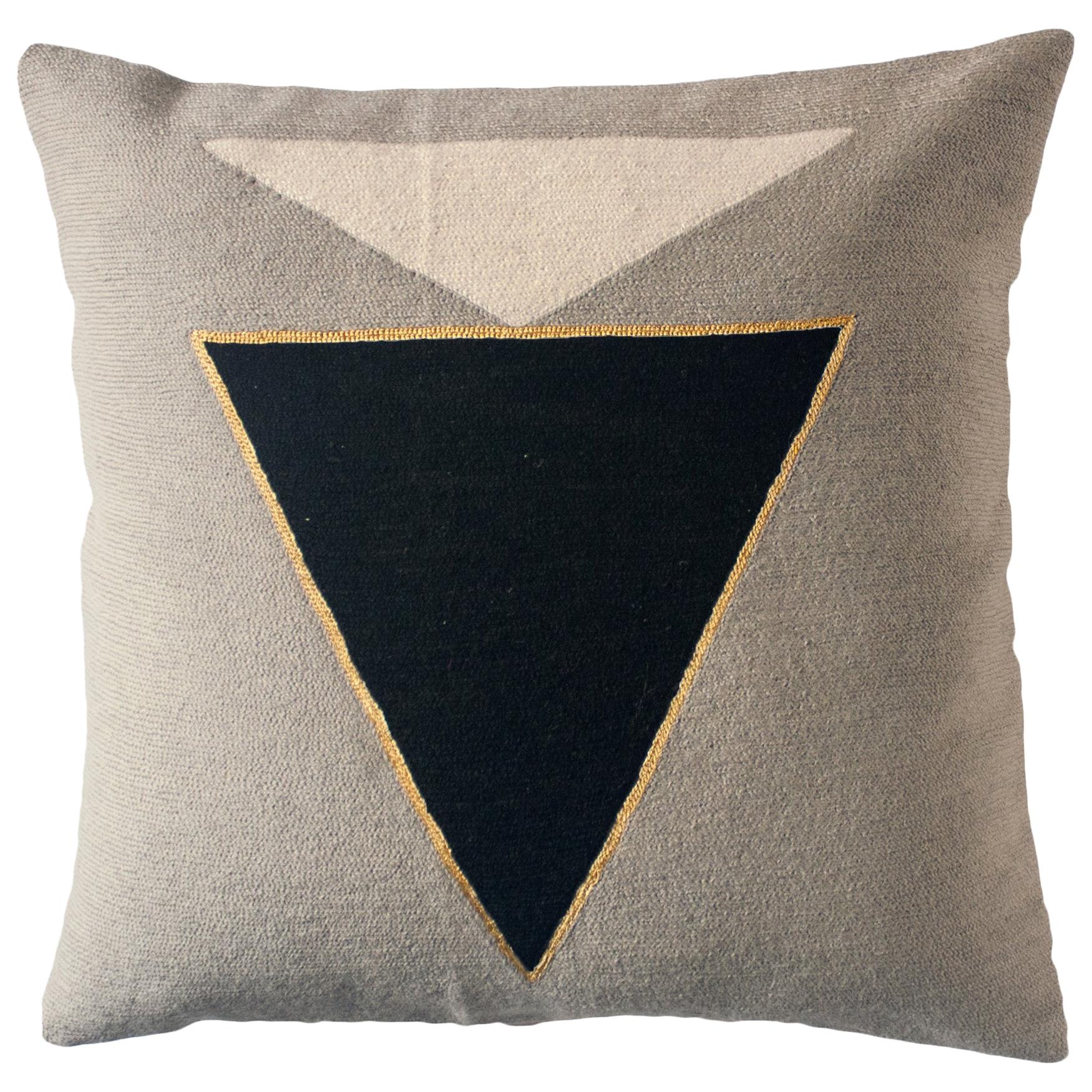 Modern Midnight Jewel Hand Embroidered Geometric Throw Pillow Cover
