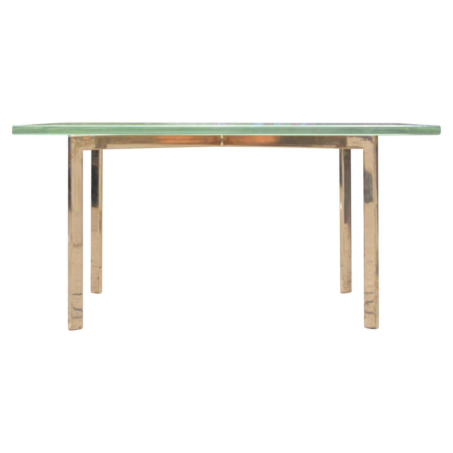Gorgeous modern Hollywood Regency solid brass and glass Barcelona coffee table by Mies Van der Rohe for Knoll.