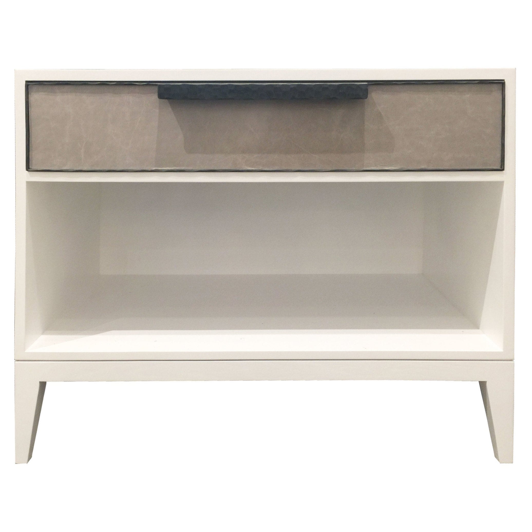 Comodino moderno Milano a 1 cassetto in pelle calda perla di Ercole Home