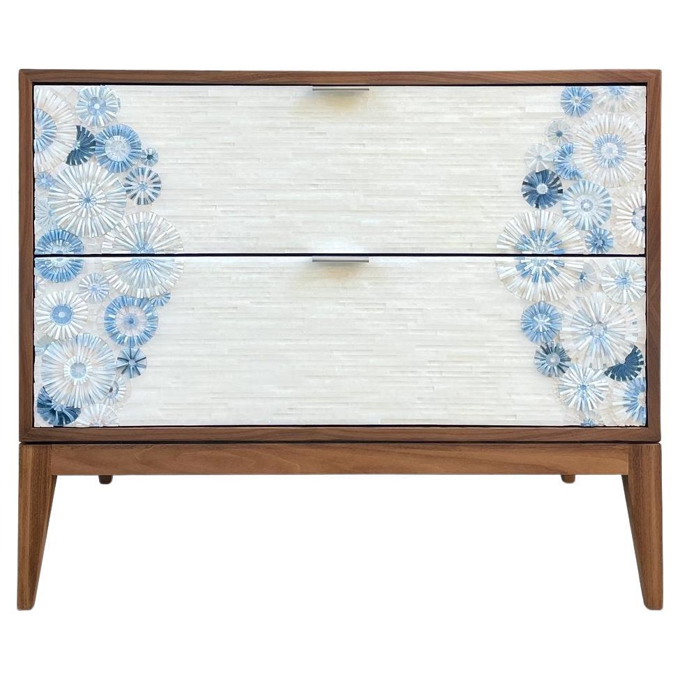 Modern Milano Blue Blossom Nightstand with Walnut by Ercole Home  For Sale