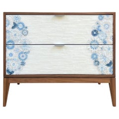 Modern Milano Blue Blossom Nightstand with Walnut by Ercole Home 