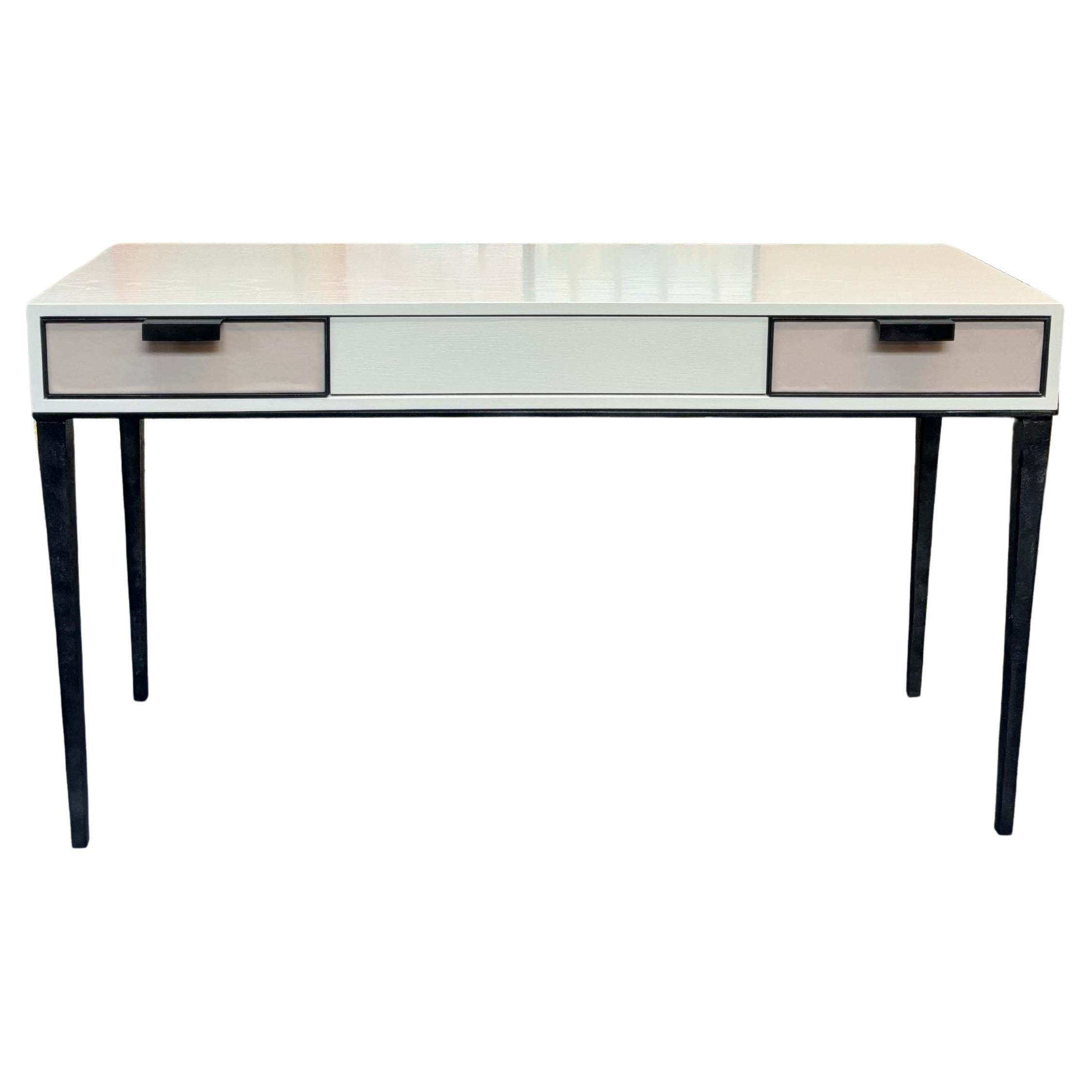 Modern Milano Leather Painted  Wood Desk on Metal Base