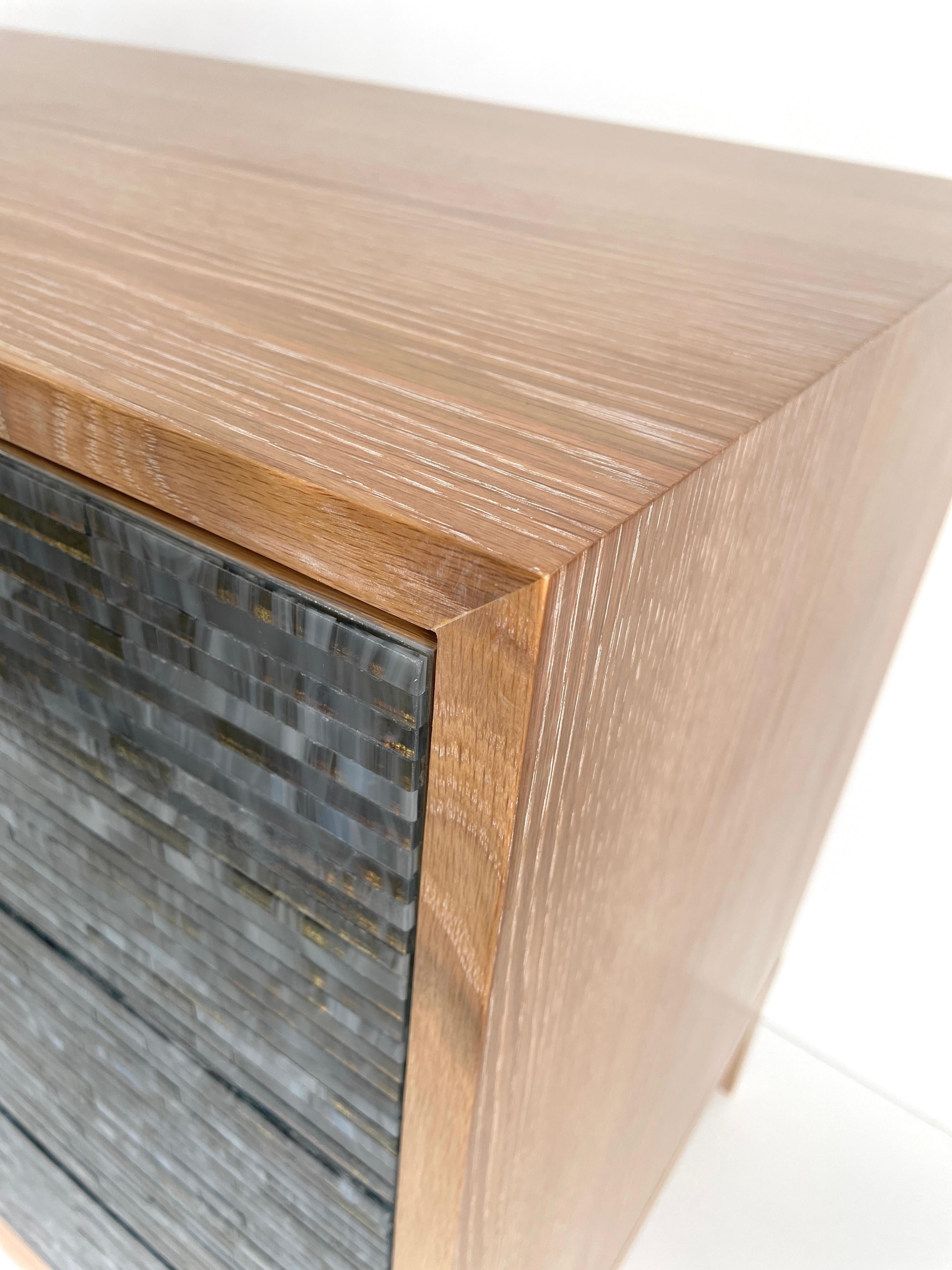 Modern Milano Nightstand with Wispy Grey Gold Mosaic by Ercole Home In New Condition For Sale In Brooklyn, NY