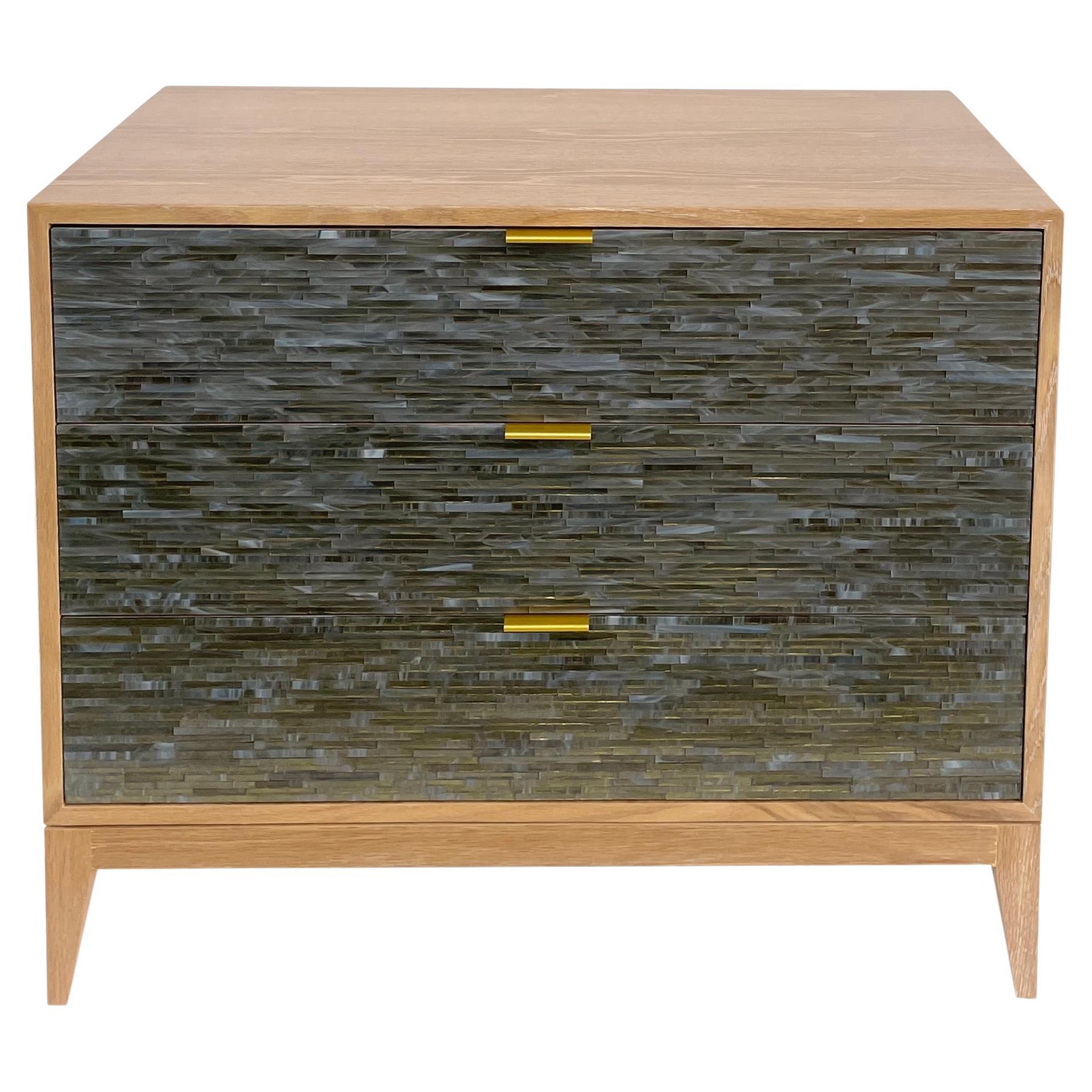 Modern Milano Nightstand with Wispy Grey Gold Mosaic by Ecrole Home For Sale