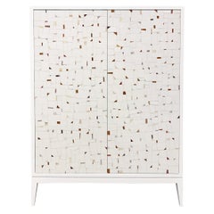 Modern Milano Terrazzo 2-Door Dry Bar Cabinet with Ivory Lacquer by Ercole Home