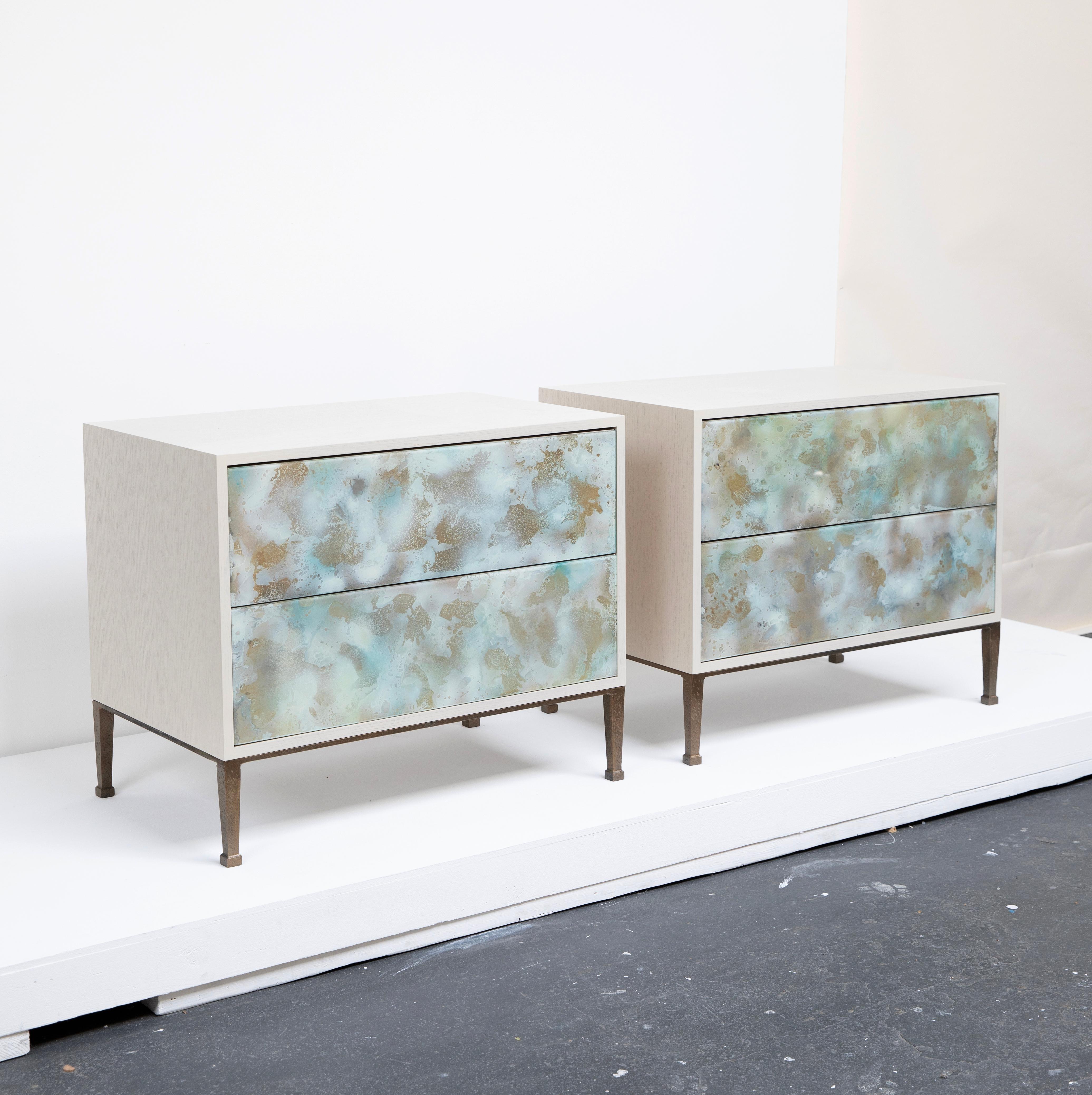 Hand-Painted Modern Milano Two-Drawer Eglomise Nightstands by Ercole Home For Sale
