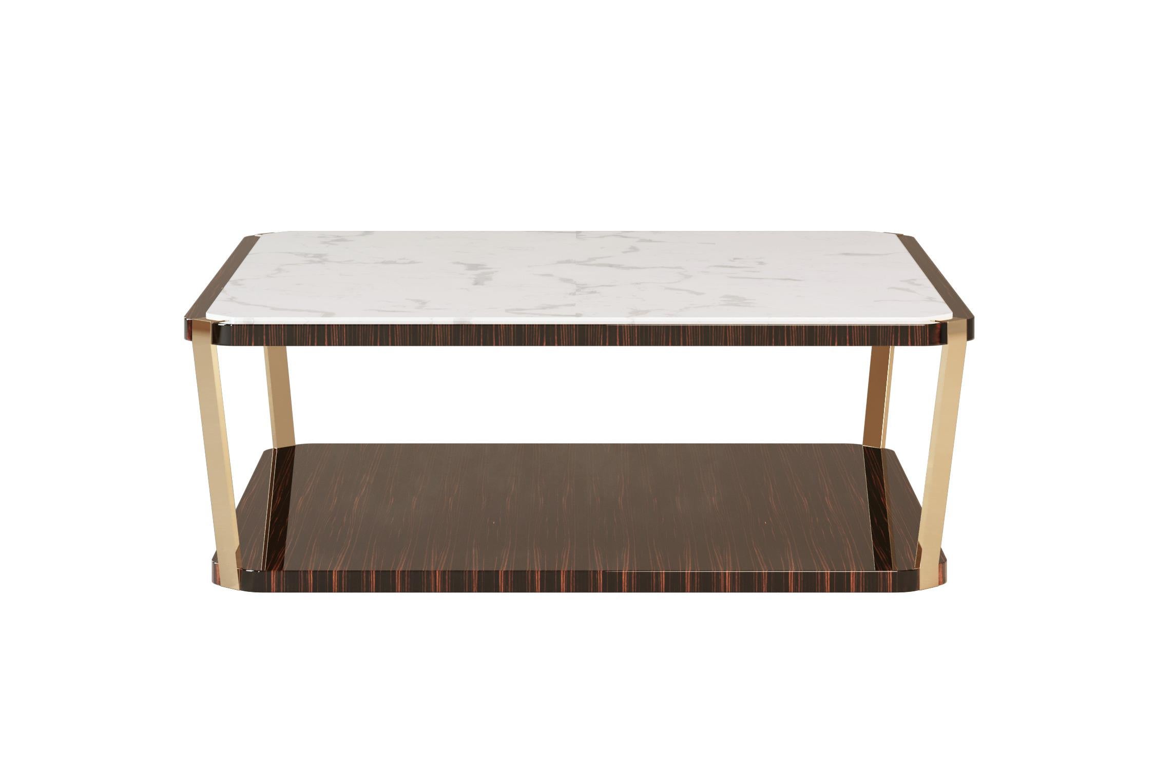 Modern Miller Rechteckiger Mitteltisch mit Marmorplatte (Moderne) im Angebot