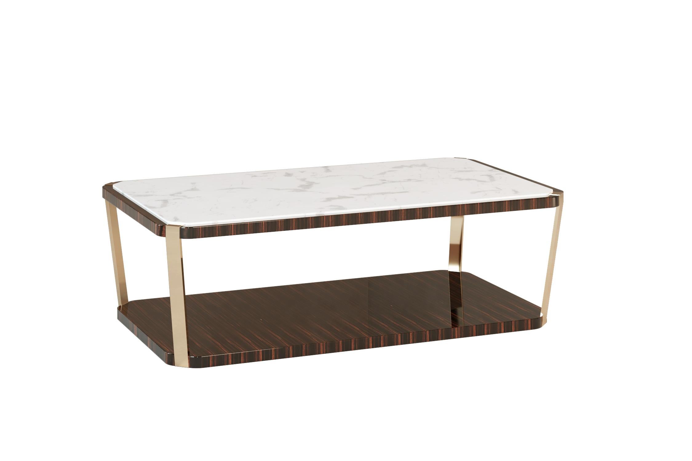 Modern Miller Rechteckiger Mitteltisch mit Marmorplatte (Portugiesisch) im Angebot