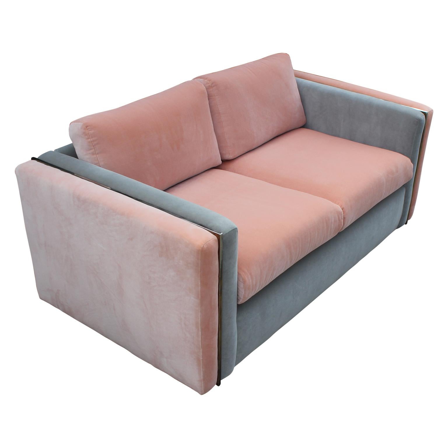 Mid-20th Century Modern Milo Baughman for Thayer Coggin Pink and Grey Velvet Two Tone Sofa