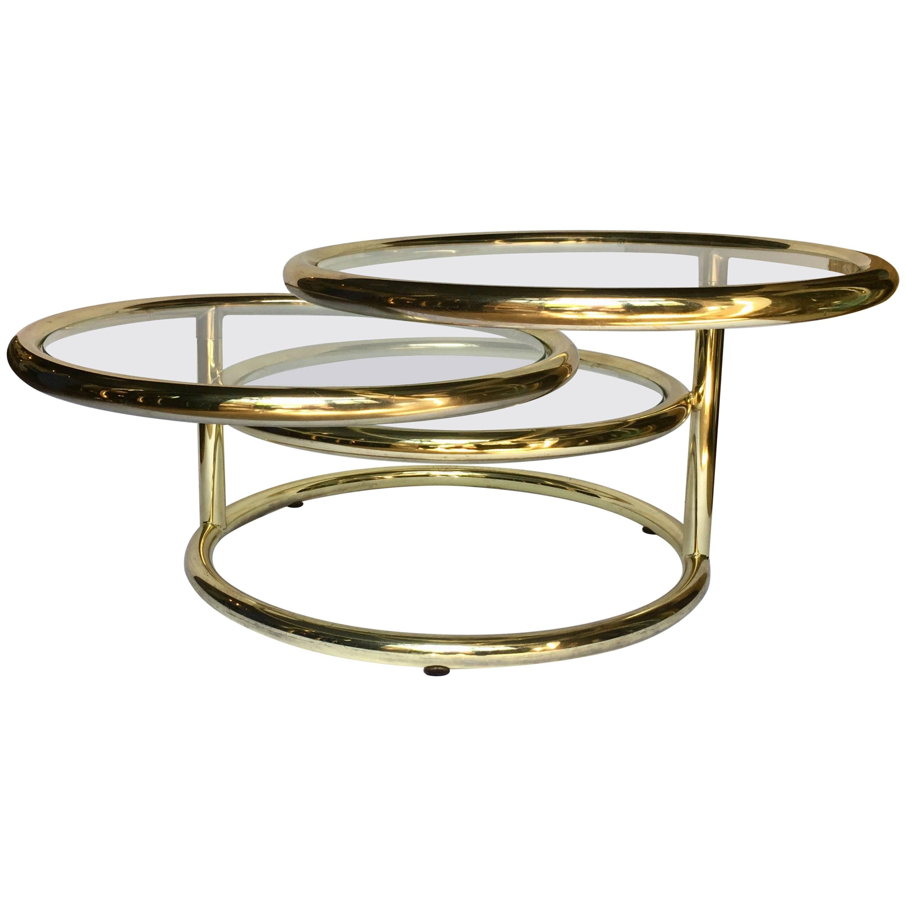 Modern Milo Baughman Pace Style Articulating Brass and Glass Swivel Coffee Table
