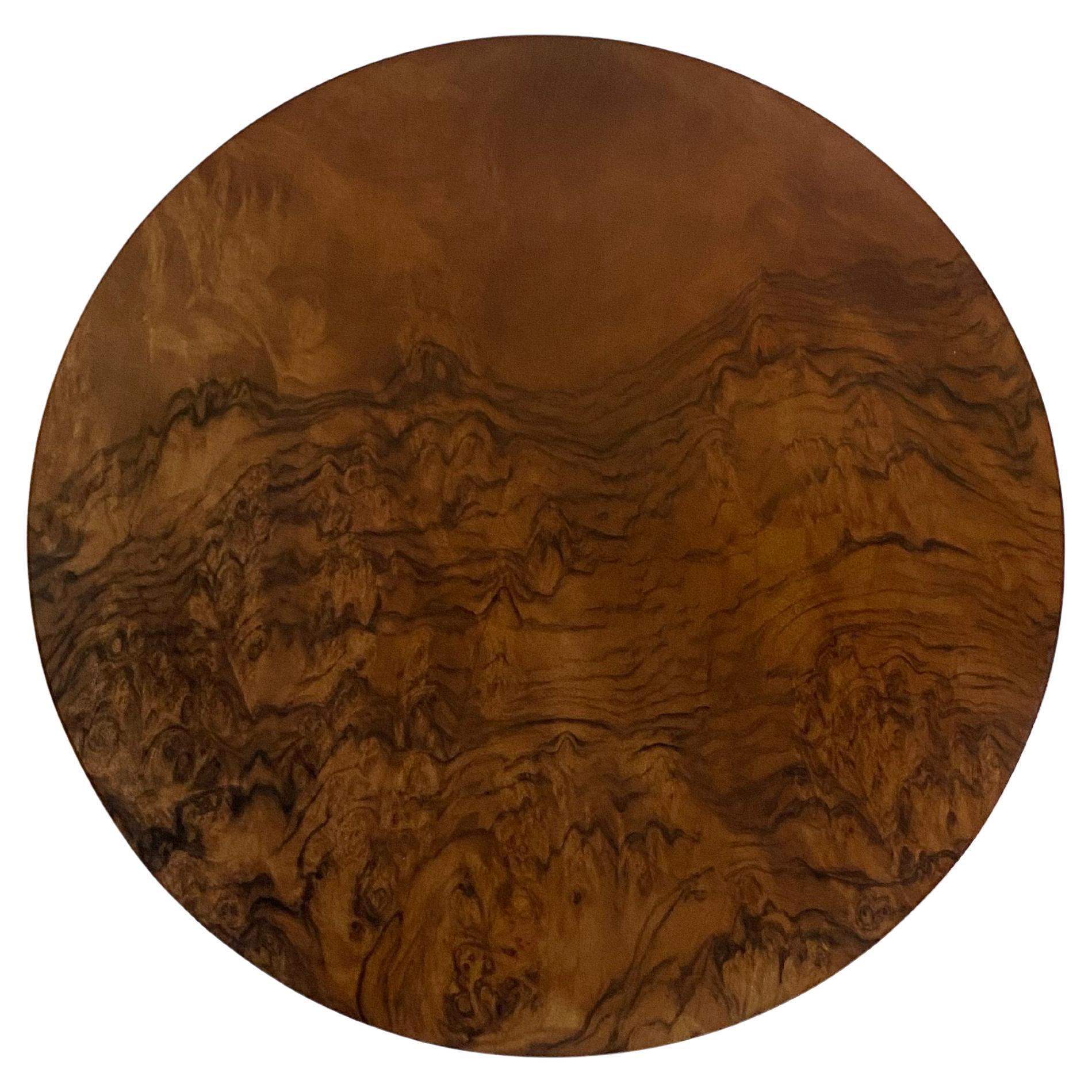 Milo Baughman style burl wood drum side table. The cylinder-shaped modern end table is wrapped in a dark tone burlwood veneer.  This occasional table could also be used as a small cocktail table.