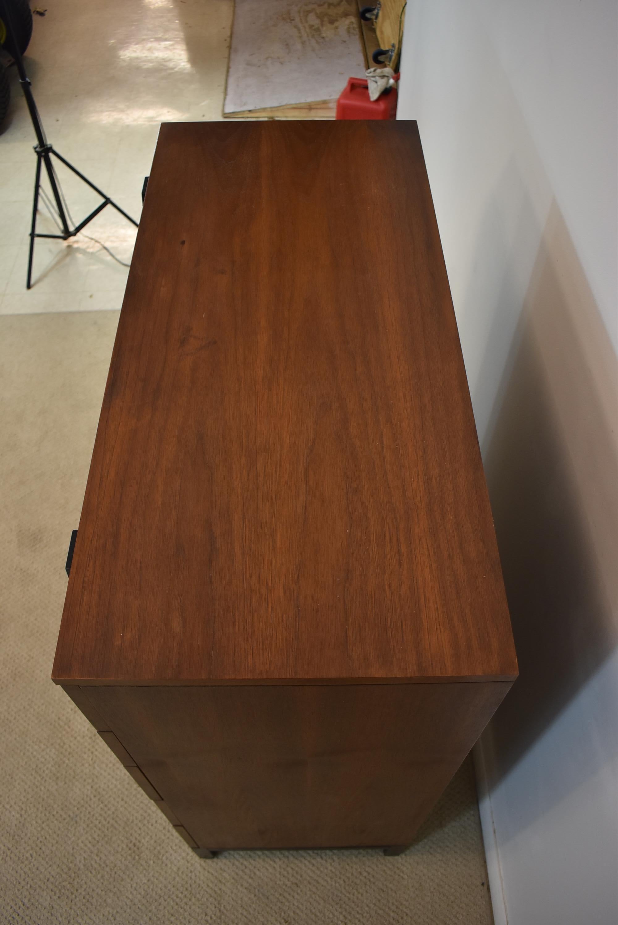 20th Century Modern Milo Baughman Walnut Tall Chest Five Drawers For Sale
