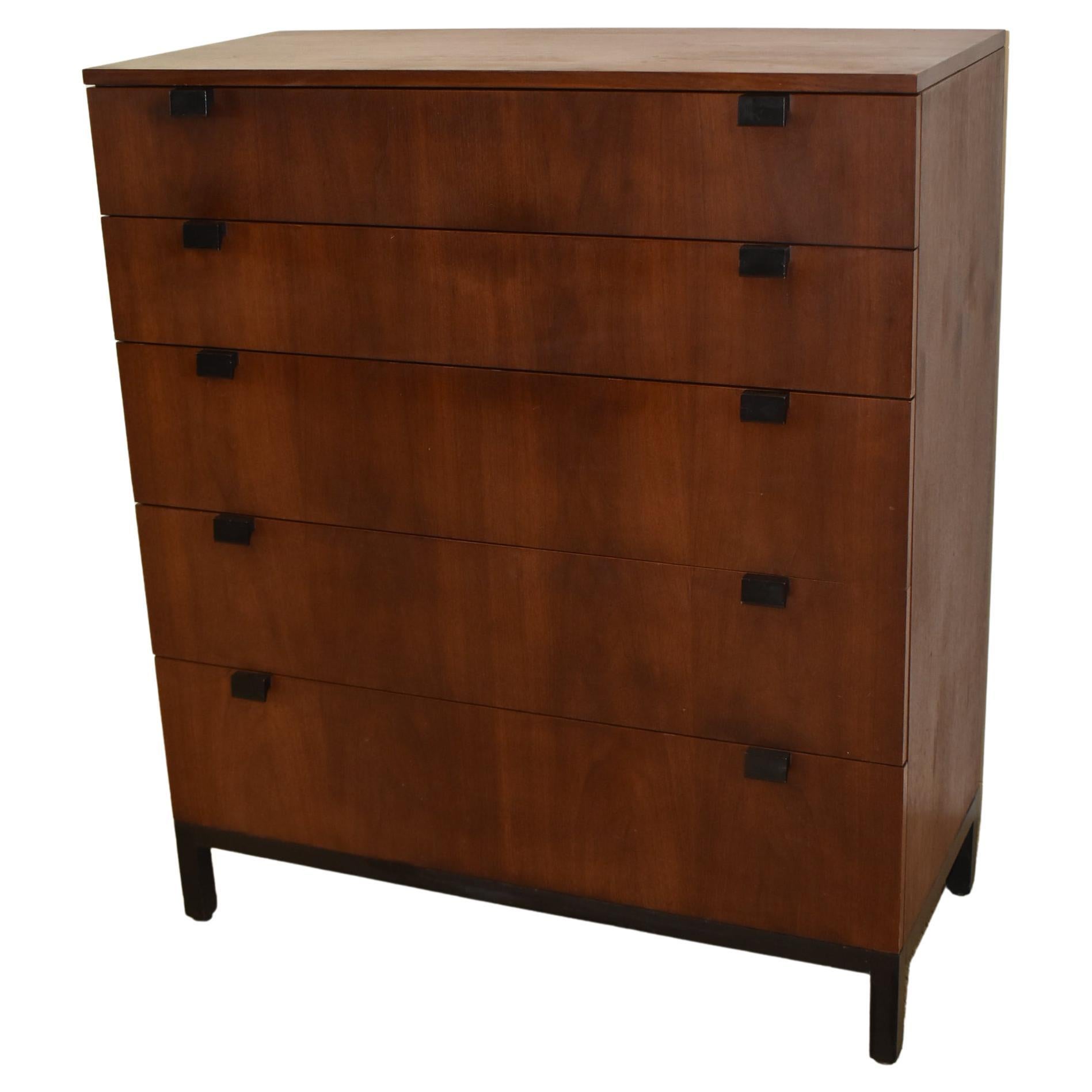 Modern Milo Baughman Walnut Tall Chest Five Drawers For Sale