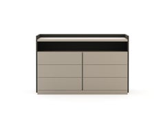 Commode moderne Milos en chêne, laque beige et daim